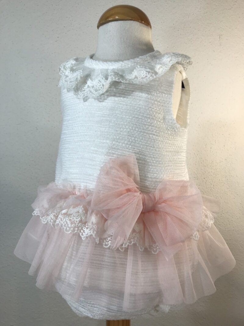 Rochie alba bebe cu tul roz Basmarti