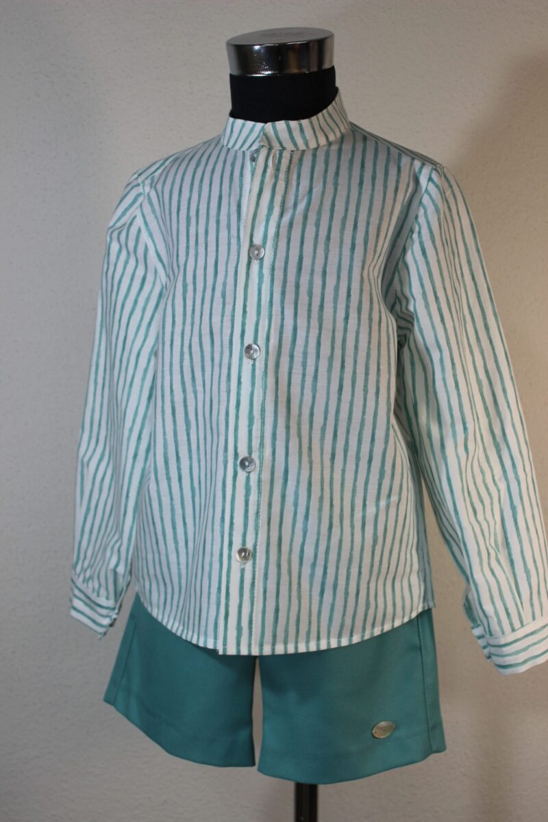 Set pantalon scurt verde cu cămașă în dungi Basmarti