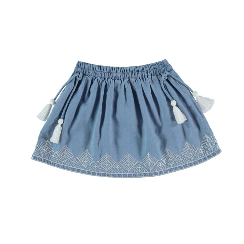 Fusta albastra brodata Petit Bazar