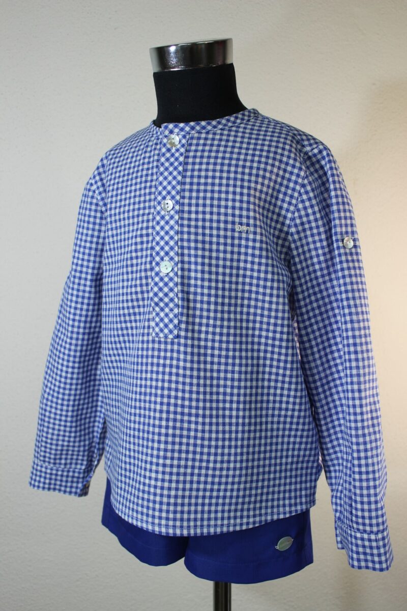 Set pantaloni scurți albastru închis cu cămașă în carouri Basmarti