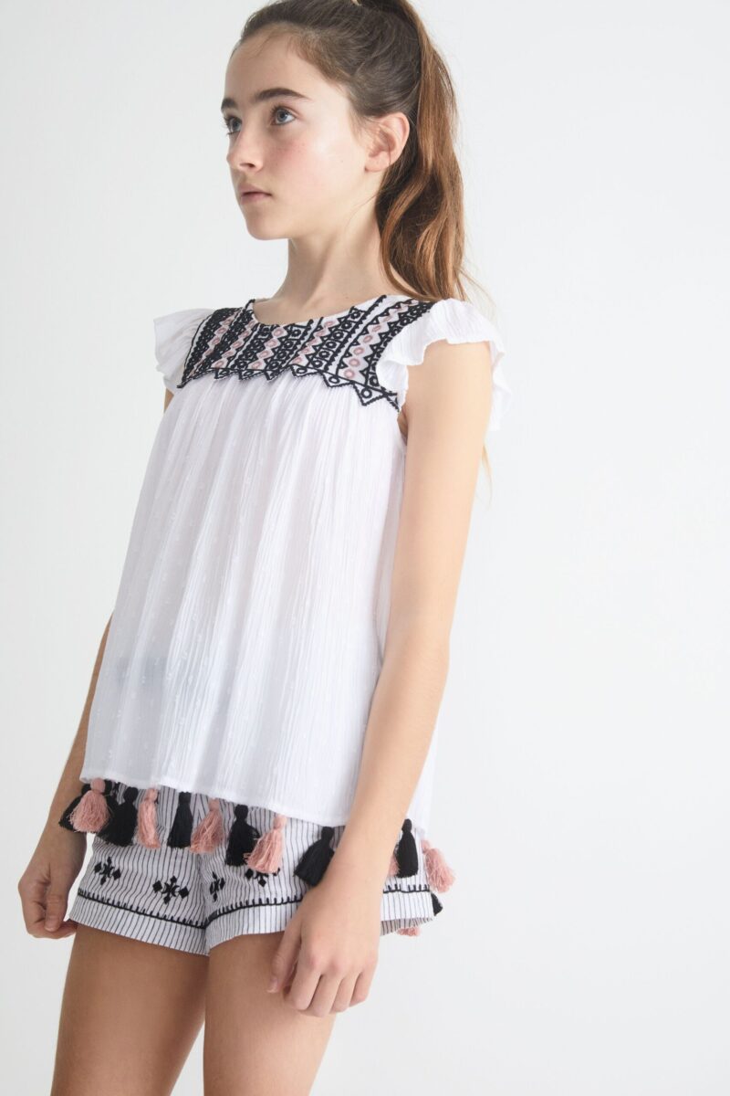 Pantaloni scurti brodati in dungi Petit Bazar - imagine 3
