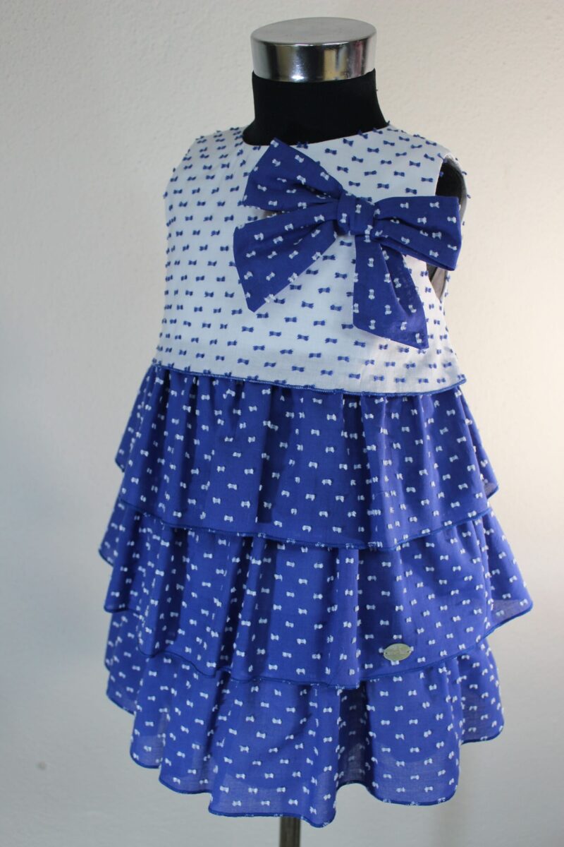 Rochie alb-albastru fundiță Basmarti