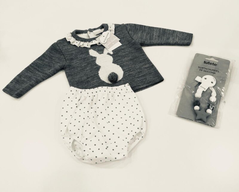 Compleu din tricot gri cu chilotel buline Guti-baby