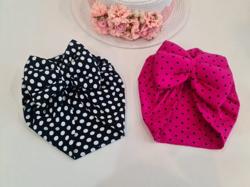 Turban roz cu bulinute negre - imagine 2