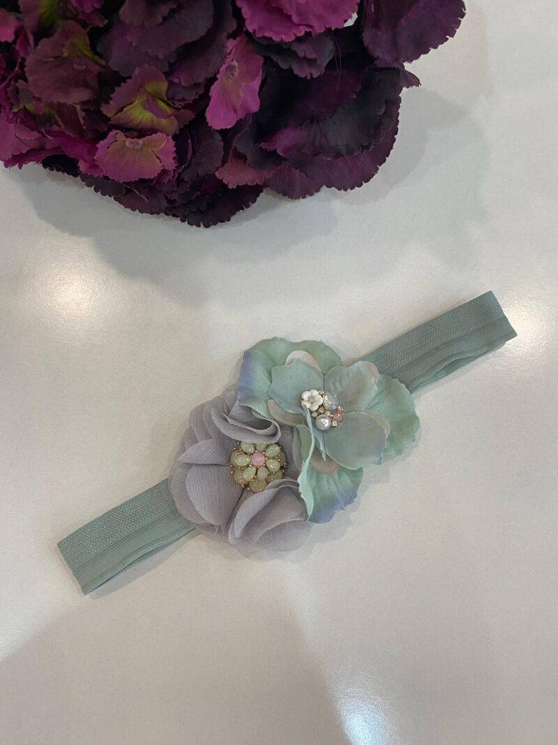 Bentiță eleganta verde mentă cu flori