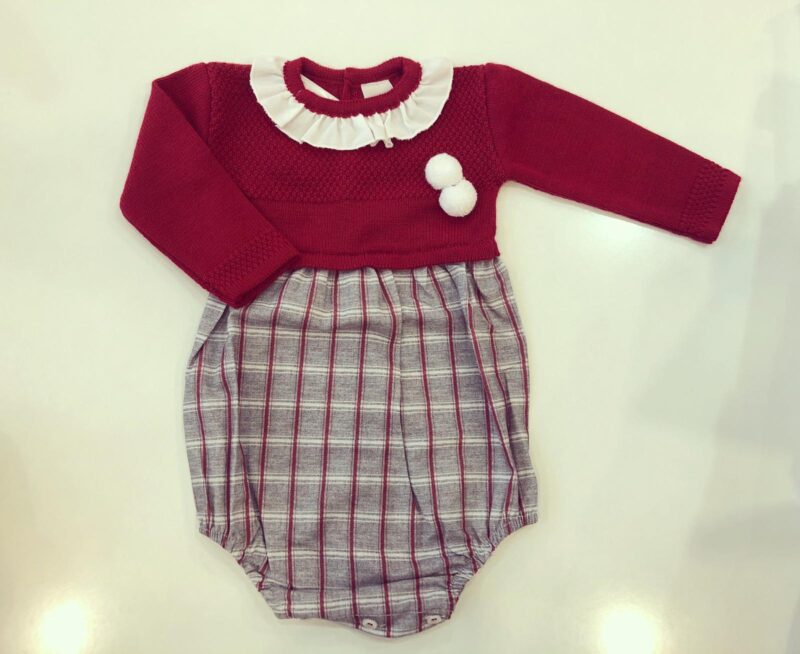 Salopetă vișinie în carouri Guti-baby