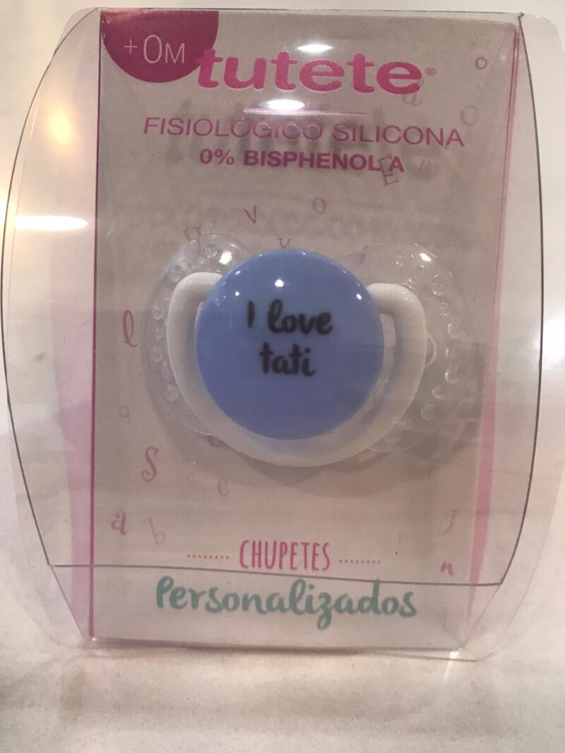 Suzetă albastru-transparent "I love tati"
