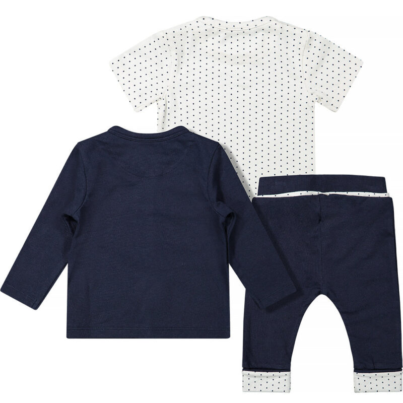 Set 3 piese bleumarin-alb imprimeu din bumbac organic - imagine 3