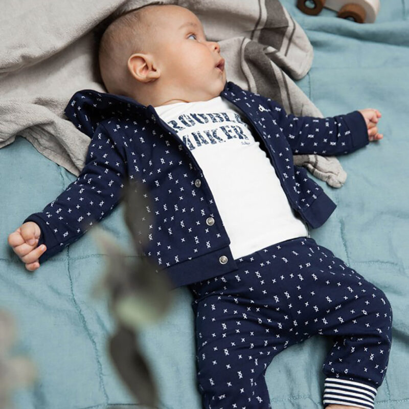 Pantaloni bleumarin cu imprimeu din bumbac organic