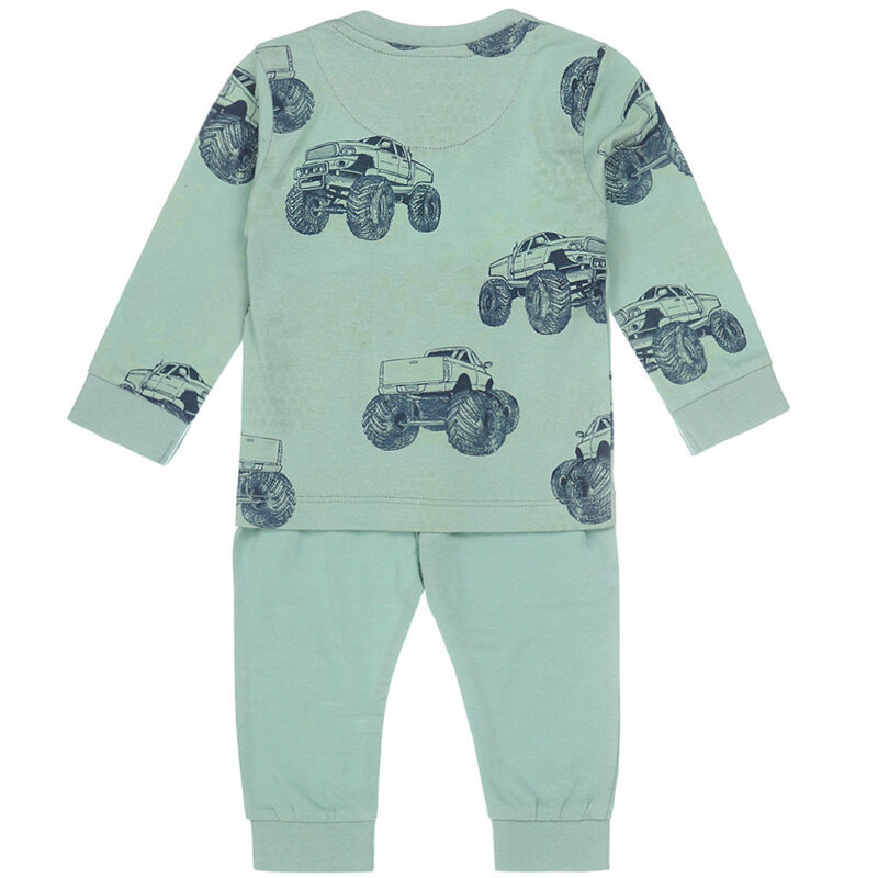 Pijama verde cu mașinuțe din bumbac organic - imagine 3