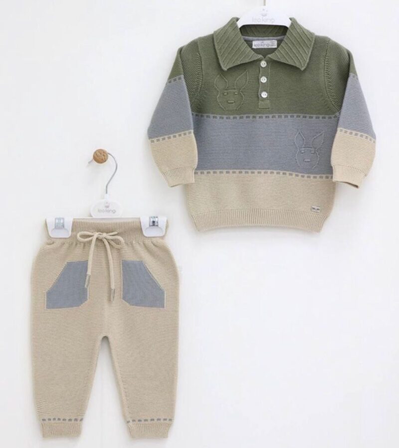 Compleu pastel green din tricot fin băieței