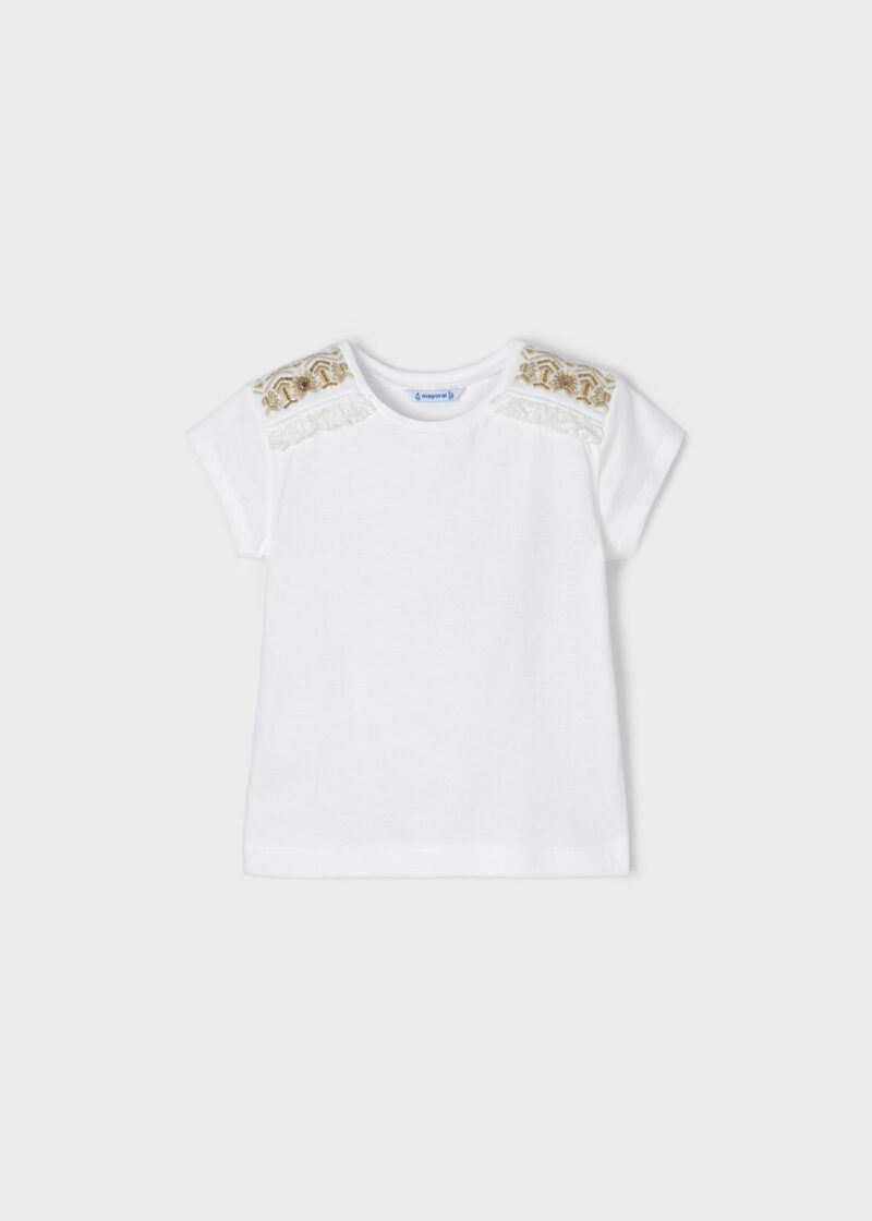 Tricou ivory mânecă scurtă ECOFRIENDS broderii fetiță Mayoral - imagine 2