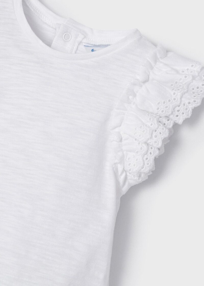 Tricou alb mânecă volănaș ECOFRIENDS bebe fetiță Mayora - imagine 3