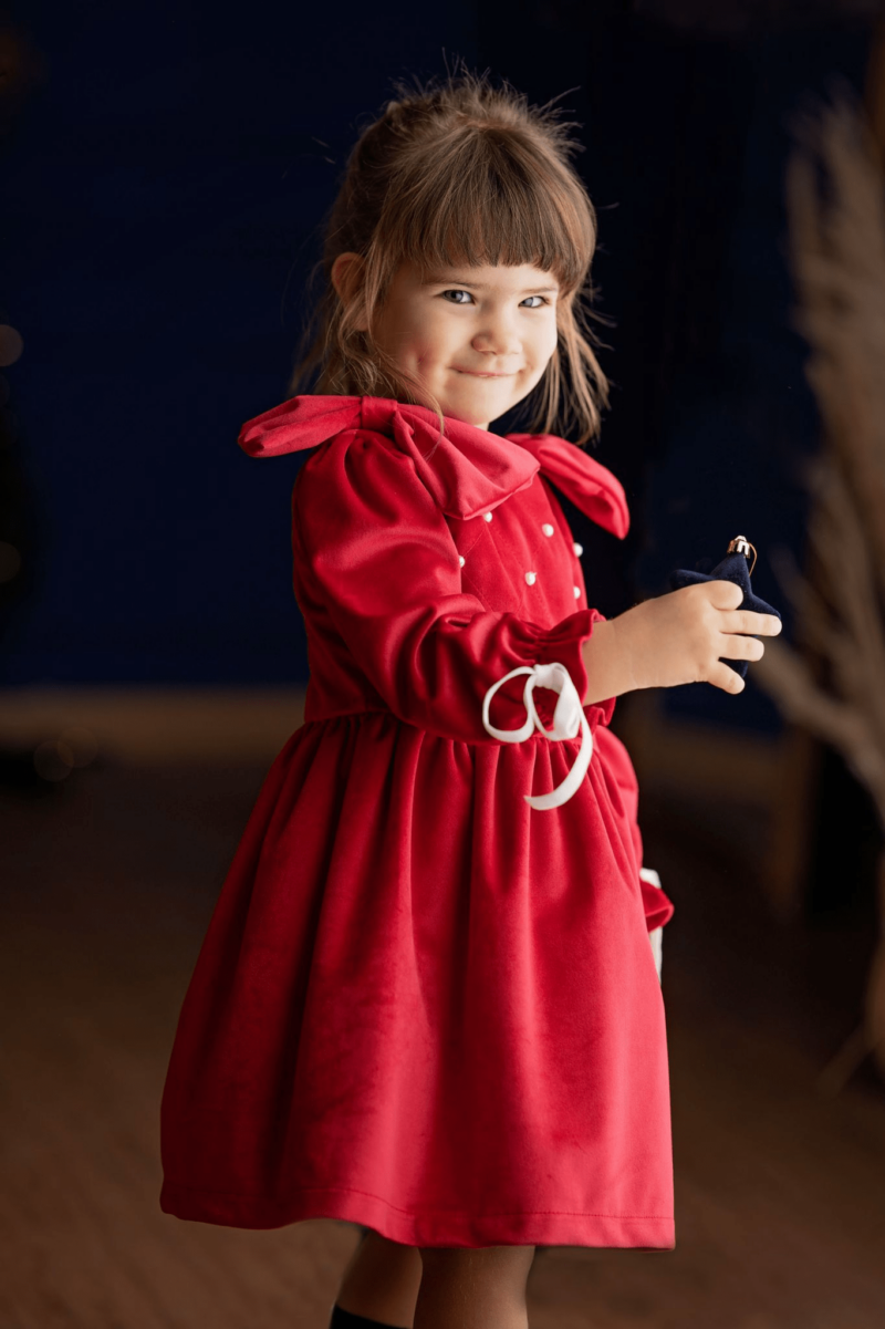 Rochie rosie din catifea ,Perla - imagine 2