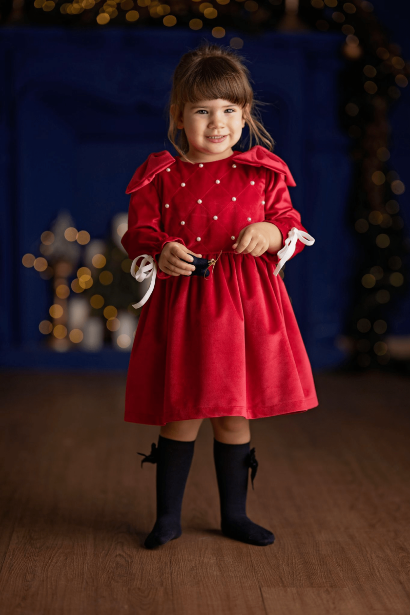 Rochie rosie din catifea ,Perla - imagine 3