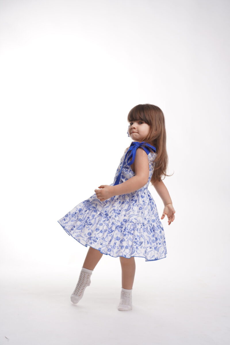 Rochita Blue-White cu bretele,Little Rose - imagine 3