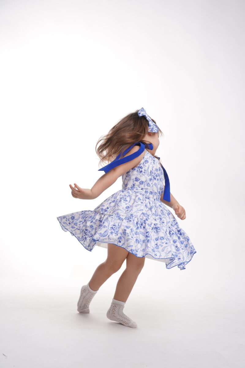 Rochita Blue-White cu bretele,Little Rose - imagine 4