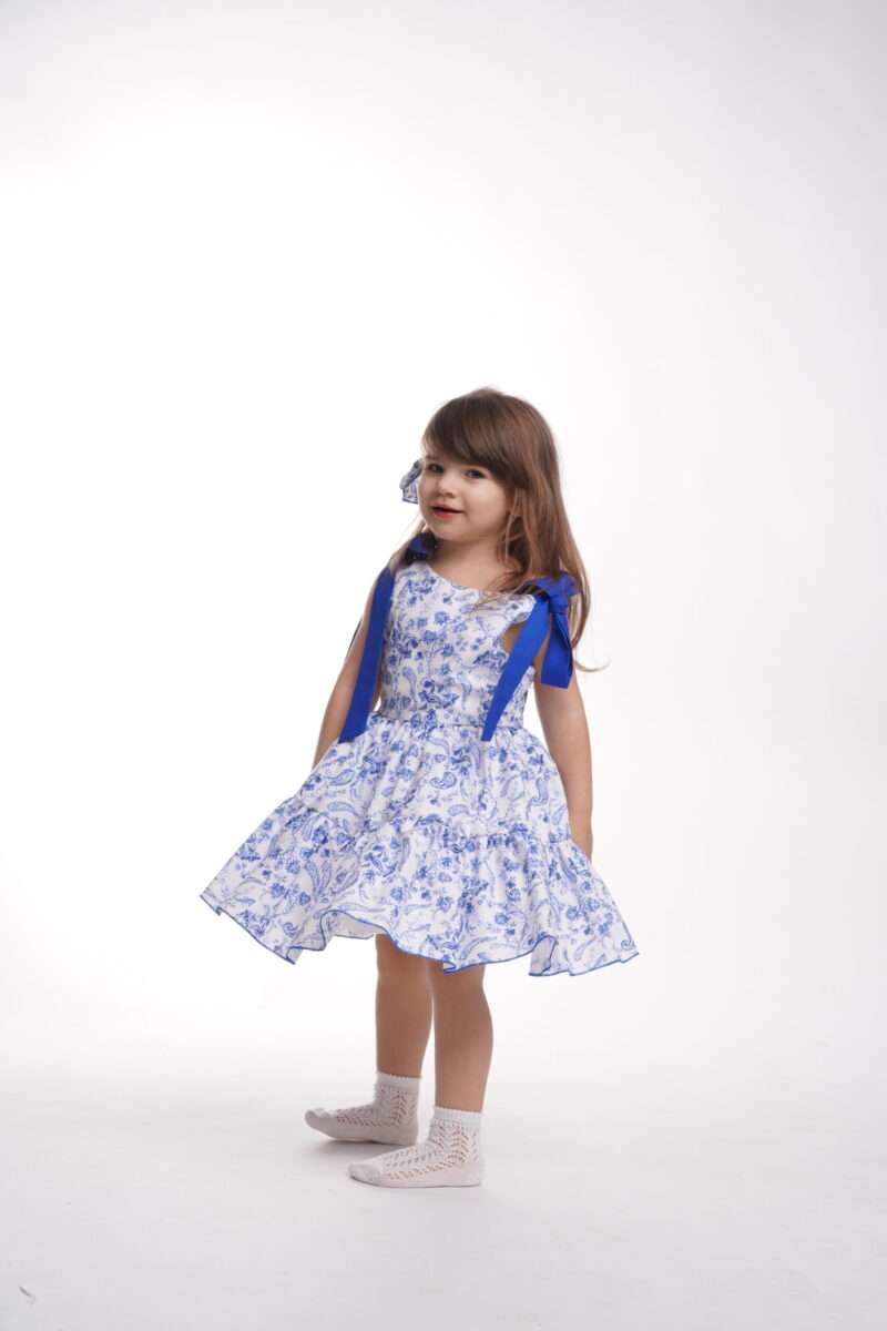 Rochita Blue-White cu bretele,Little Rose - imagine 5