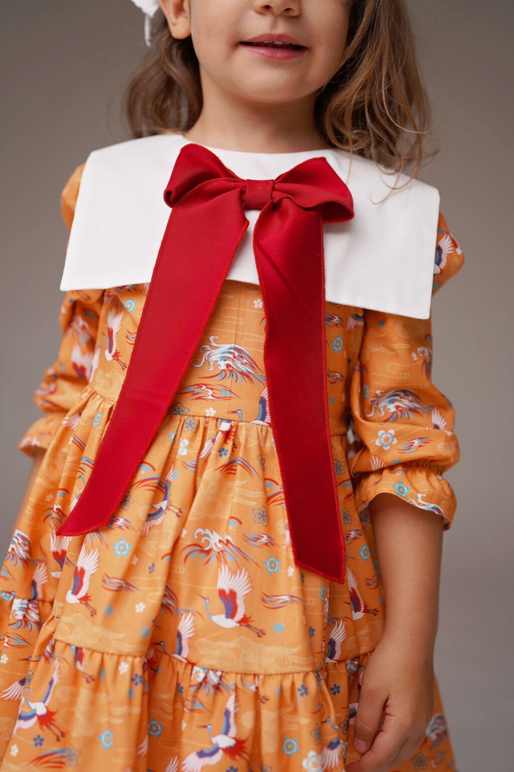 Rochiță din bumbac cu guler Red-White, Little Rose