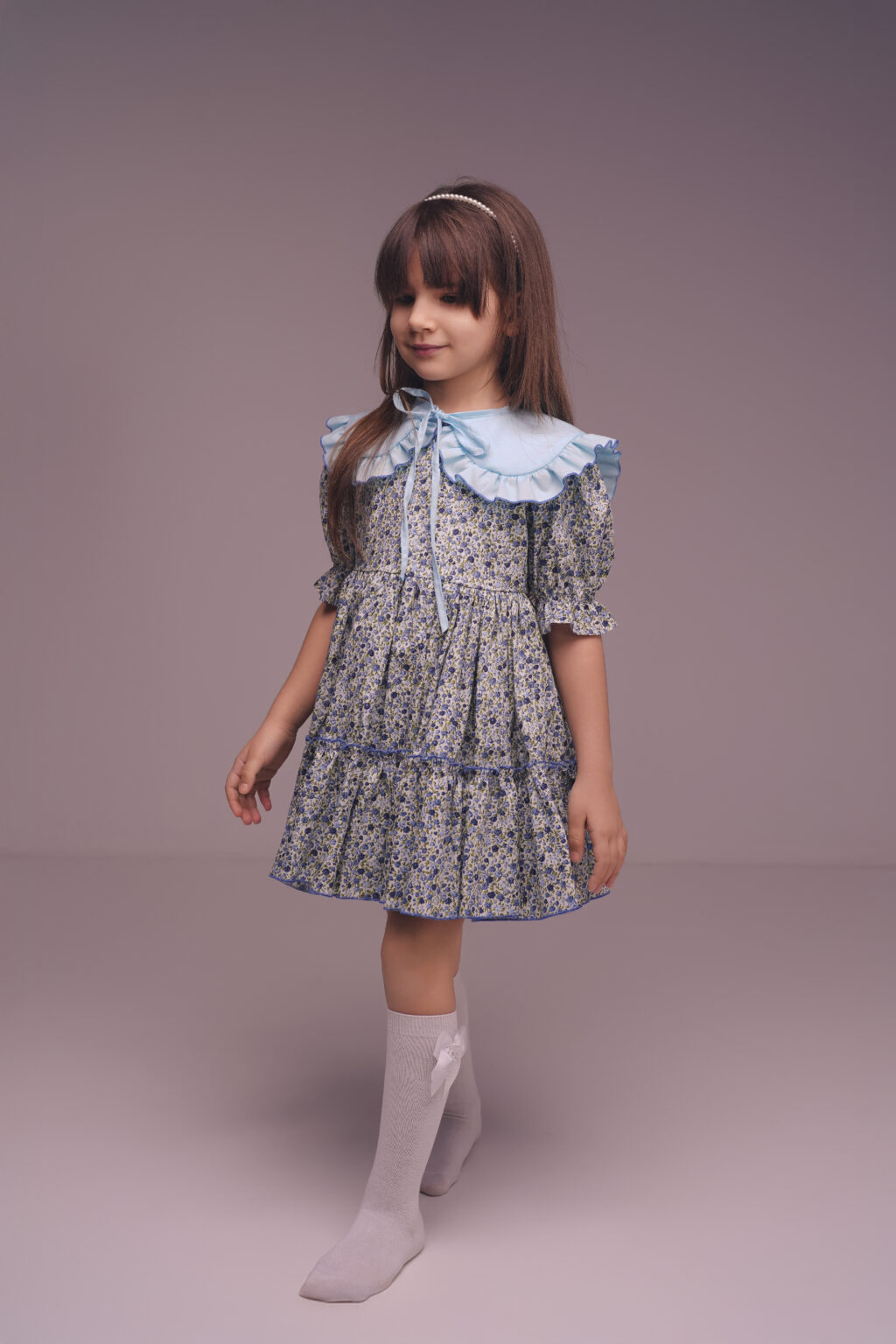 Rochie bumbac Flowers Blue, Little Rose
