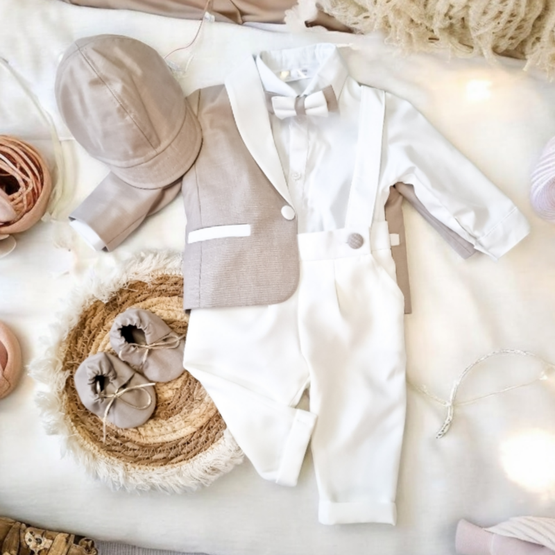 Costumas Ceremonie Botez,Bej-White
