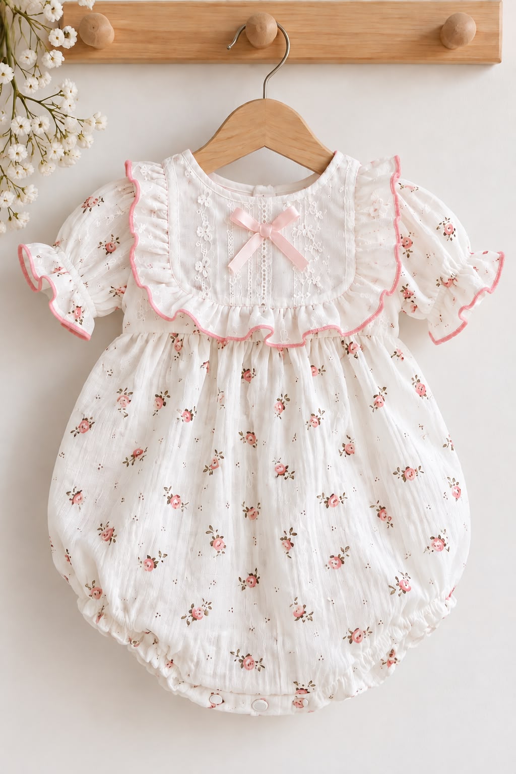 Salopeta bumbac brodat, Pink, Little Rose
