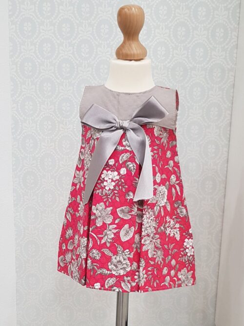 Rochita pentru fetite rosie cu model inflorat de culoare gri