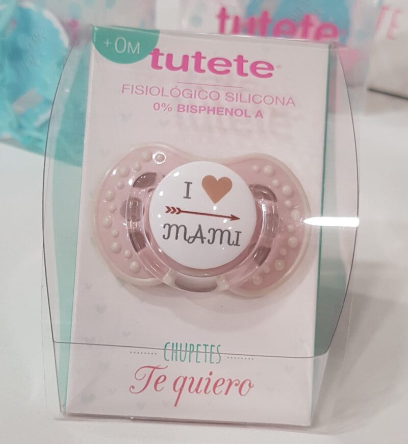 Suzeta roz-alb personalizata "I love mami" pentru +0 luni